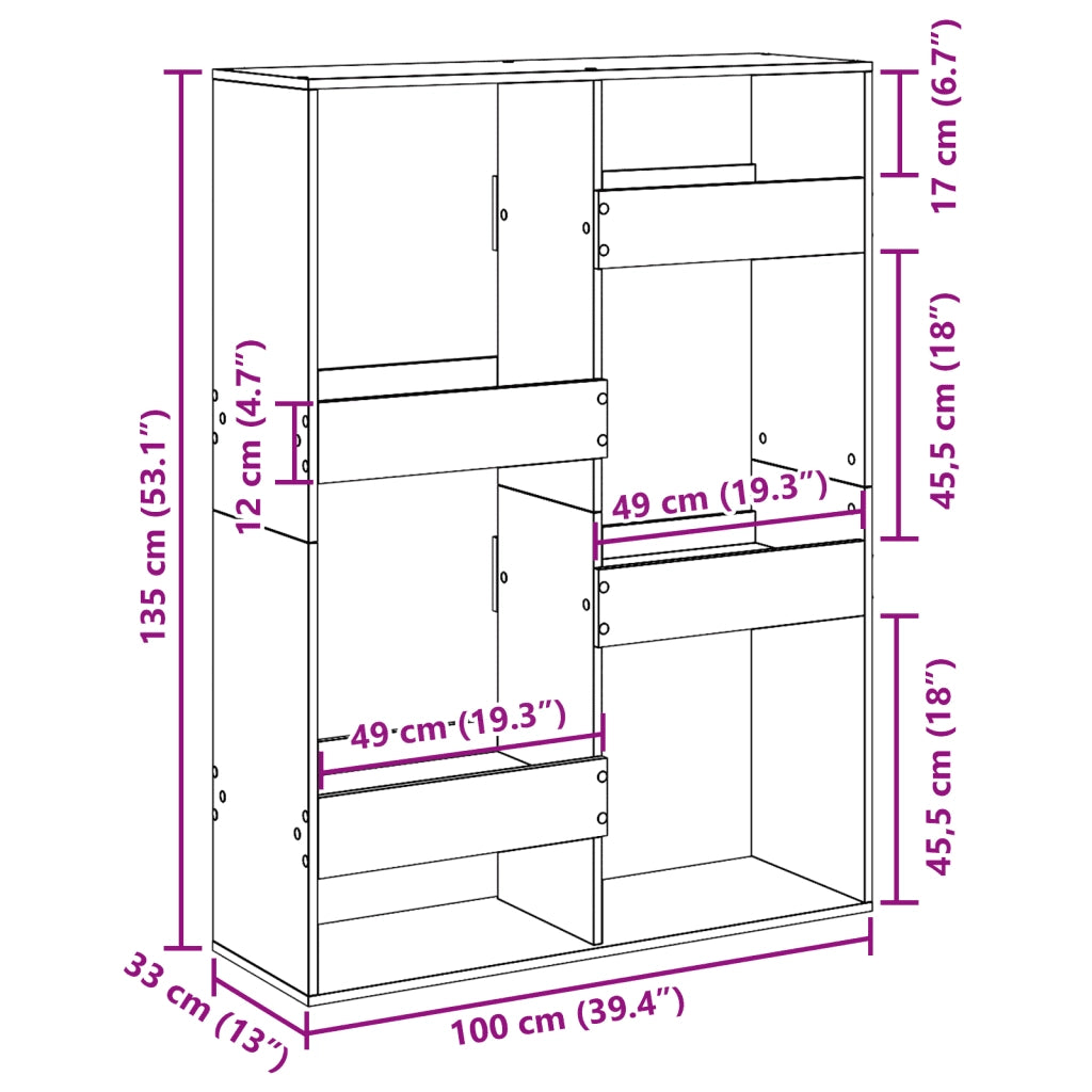 Libreria-Scaffale per Libri-Mobile di Stoccaggio Rovere Fumo 100x33x135 cm in Legno Multistrato