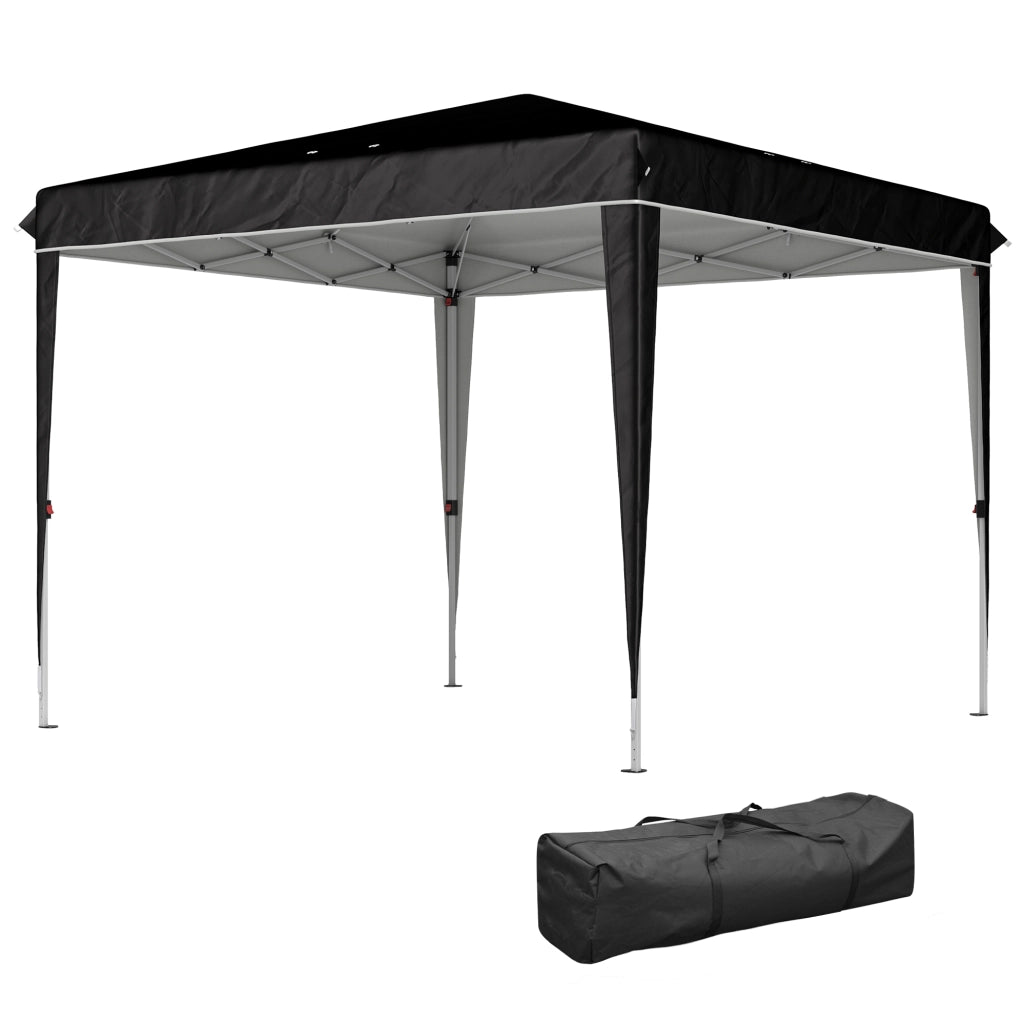 Gazebo 3x3 m per 6-9 Persone ad Altezza Regolabile con Fori di Drenaggio, in Metallo e Tessuto Oxford Nero