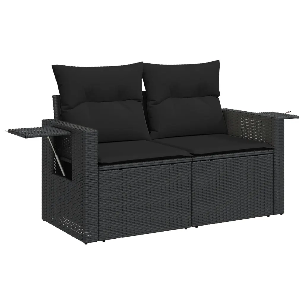Set Divani da Giardino 9 pz con Cuscini Nero in Polyrattan 3220444