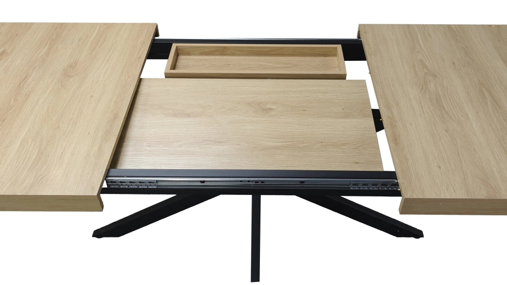 Tavolo allungabile da pranzo con vano contenitore piano in MDF naturale base in metallo nero 140-180 × 80 × 76 cm