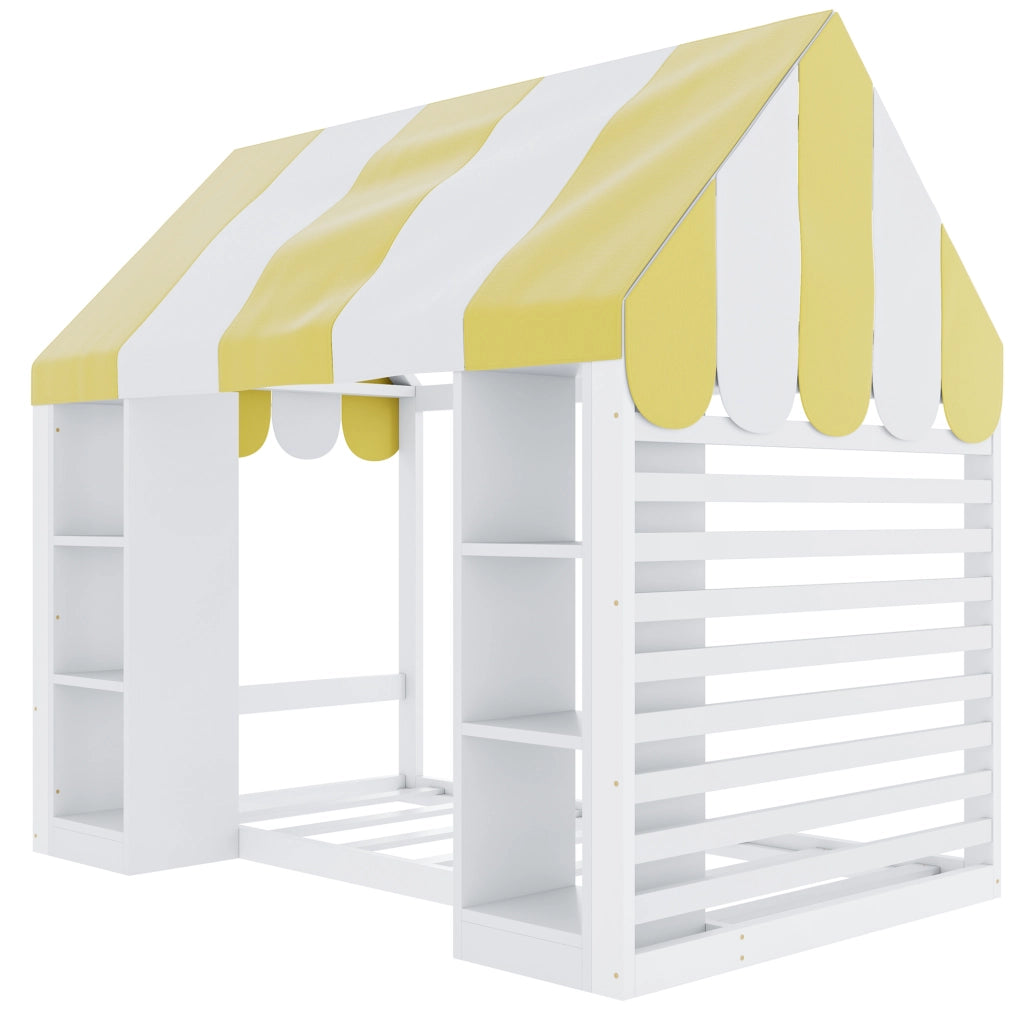 Letto per bambini ULEVR 90x200 cm con struttura a baldacchino e 2 vani aperti, bianco
