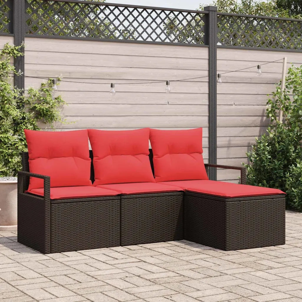 Set di divani con cuscino 4 pcs Marrone e Rosso polyrattan 3355003