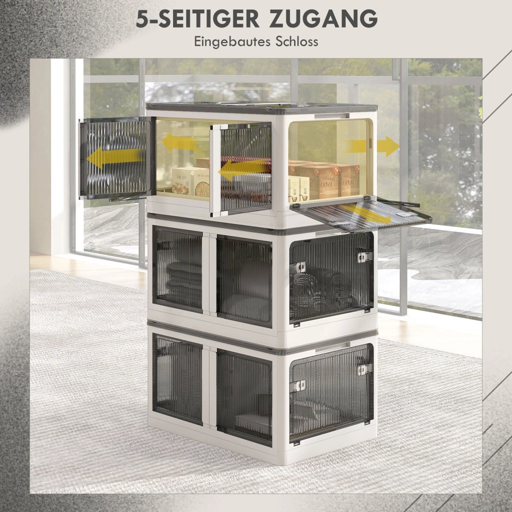 Scatola di Stoccaggio, 3 pezzi, Pieghevole, con Ruote ¨C Minimal ¨C 60x42x34, Bianco