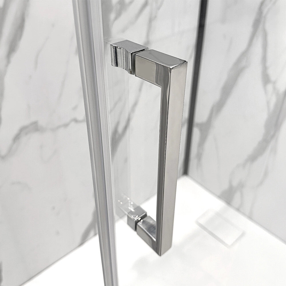 Box doccia angolare 90x80 con porta battente in vetro temperato trasparente e profili cromo Ted