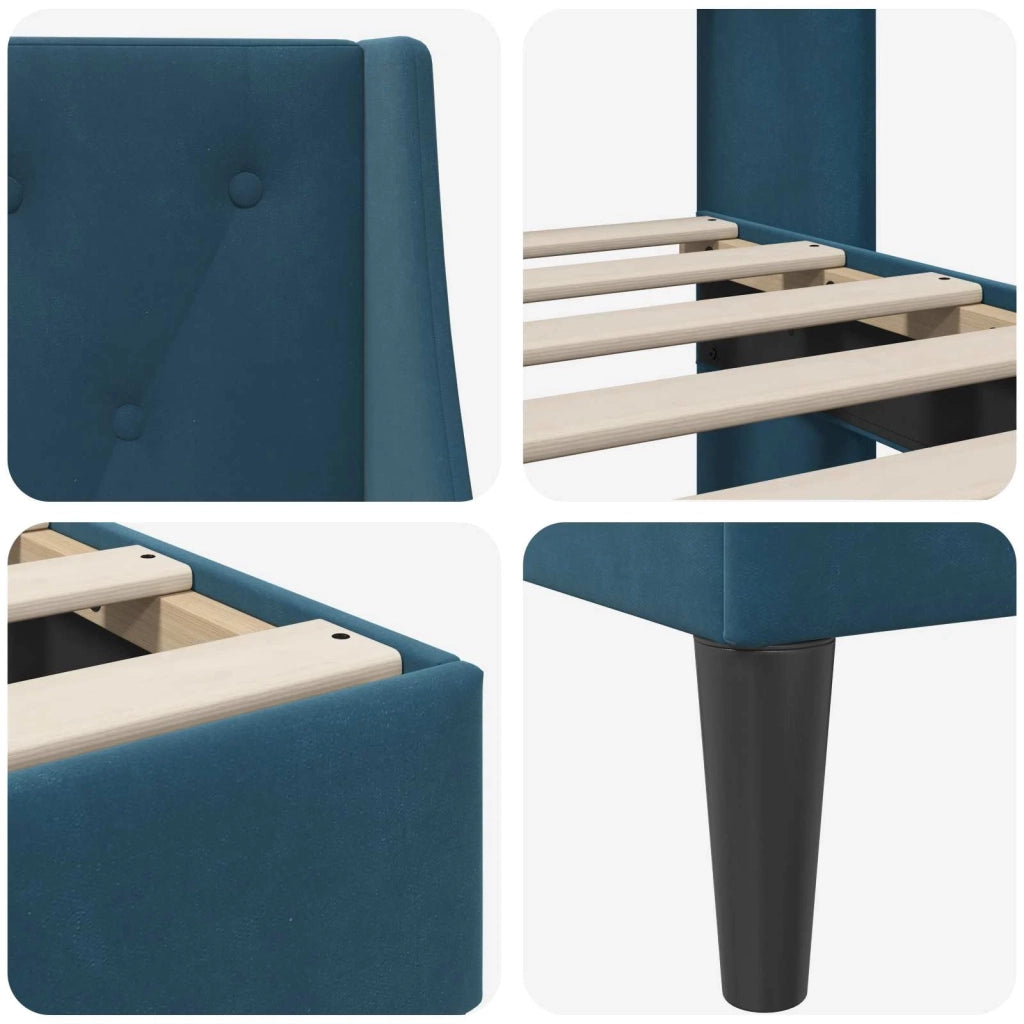 Letto matrimoniale | Letto per adulti | Struttura del letto con testiera Blu 160 x 200 cm Velluto