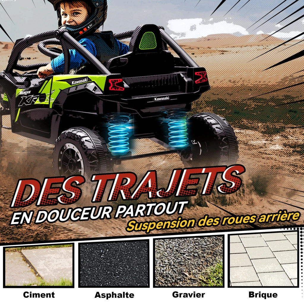 KAWASAKI TERYX KRX 1000 UTV Macchina Elettrica Bambini 12V con Telecomando 2,4 GHz e 2 Motori 25W Fuoristrada Robusto 100 x 64 x 56 cm Nero