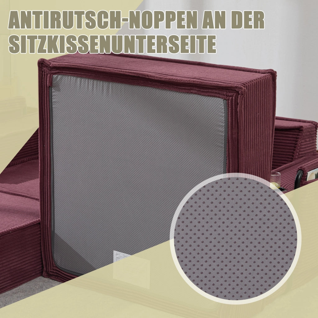 Divano Letto Doppio Moderno in Tessuto con Pouf Contenitore e Due Cuscini, 162x78x66 cm