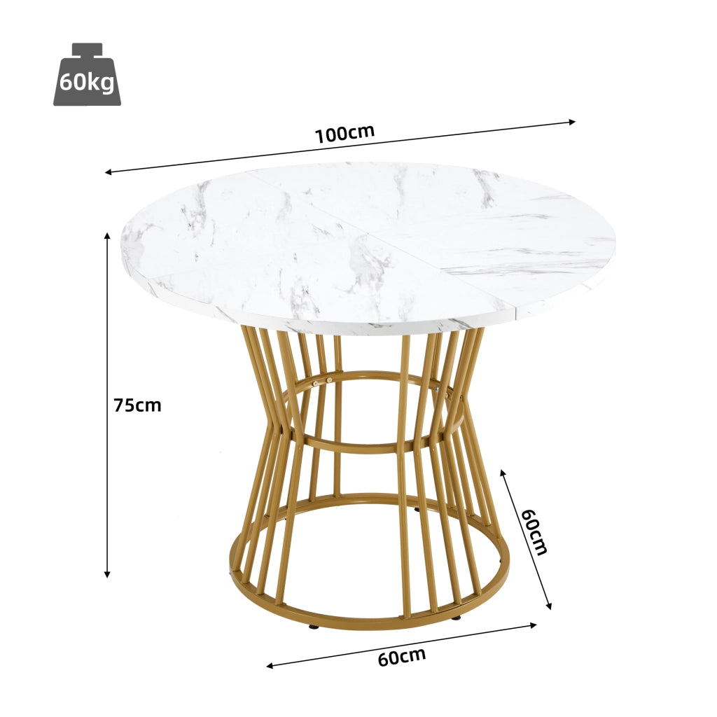 Set tavolo e sedie 5 pezzi con tavolo rotondo in MDF effetto marmo e 4 sedie in velluto verde 75 × 100 × 100 cm