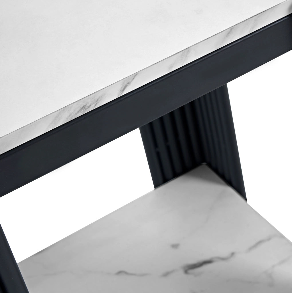 Comodino a 2 ripiani in MDF effetto marmo bianco e nero
