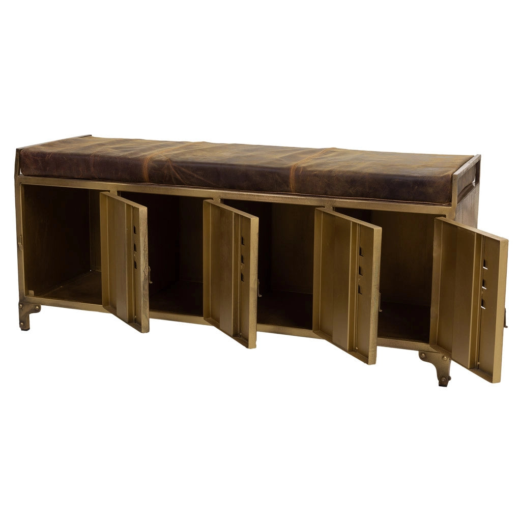 Sgabello in metallo e pelle marrone 120x40x51h
