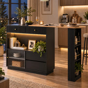 Isola cucina girevole 360° con bancone bar; contenitore e LED; estensione max 183 cm; nera HOMVRA