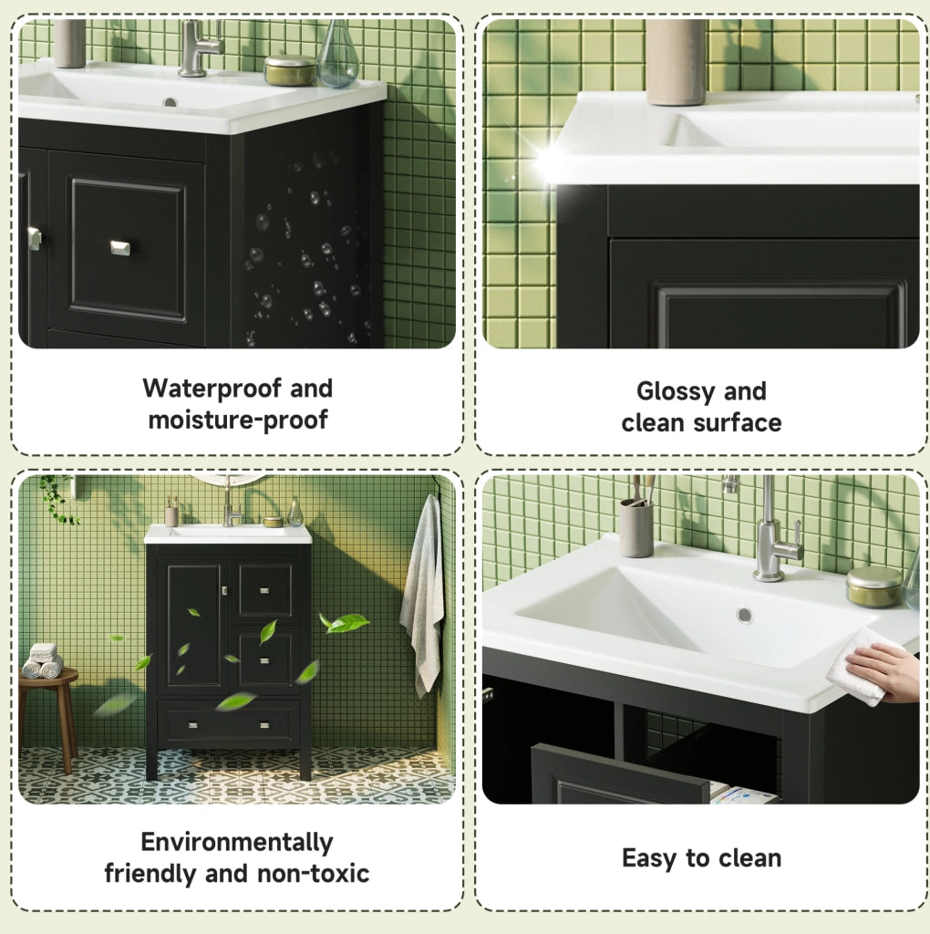 Mobile bagno nero 62x47x90 cm con lavabo in ceramica e ampio spazio contenitivo