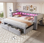 DIVANO LETTO Estraibile 90x190 cm Velluto Grigio Chiaro con LED e USB/Type-C