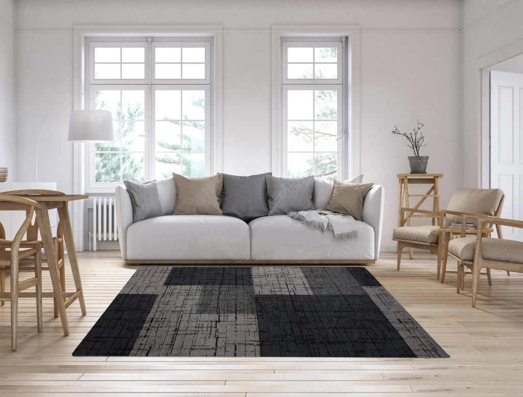 Tappeto Arredo Moderno Morbido in Ciniglia Ingresso Antiscivolo Prodotto Italiano  Soggiorno Camera Salotto Disegni Piazzati Cotone Varie Misure Grande Mondrian/Antracite - 65x220 cm