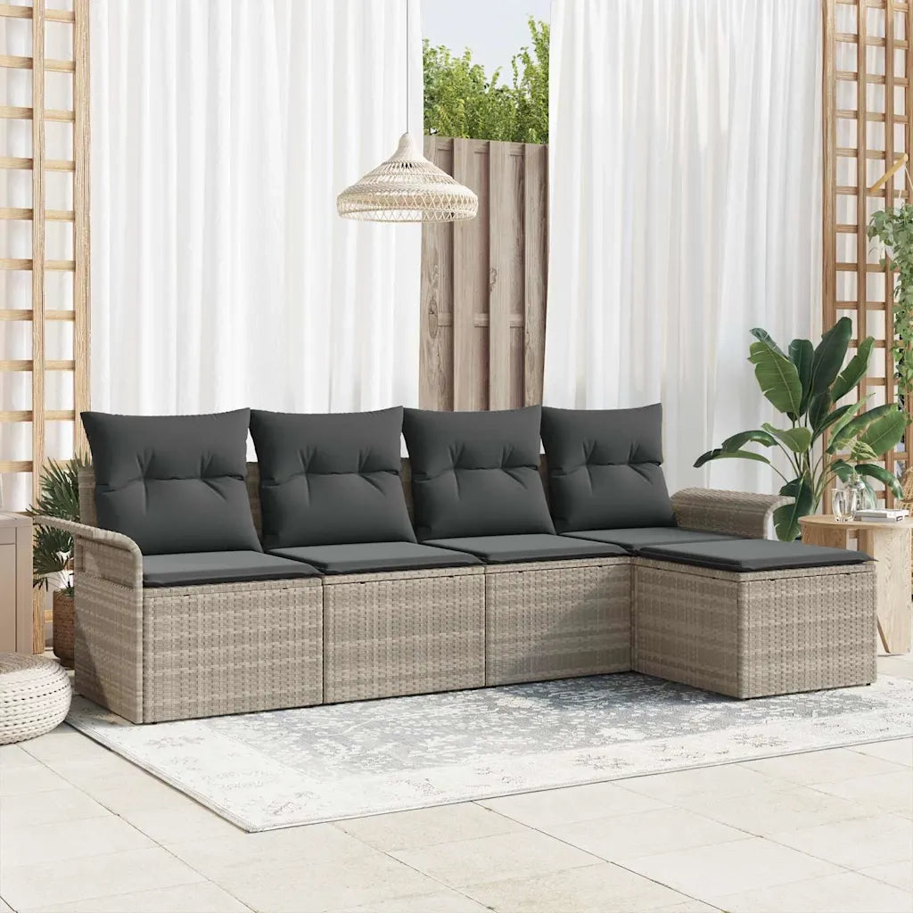 Divano da esterno con cuscino 5 pcs Grigio chiaro polyrattan
