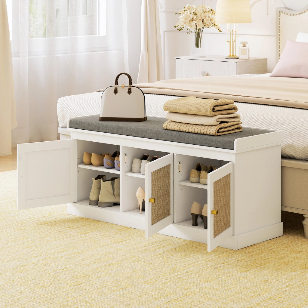 Panca Scarpiera con Cuscino ¨C Minimal ¨C Bianco 105x35x47cm