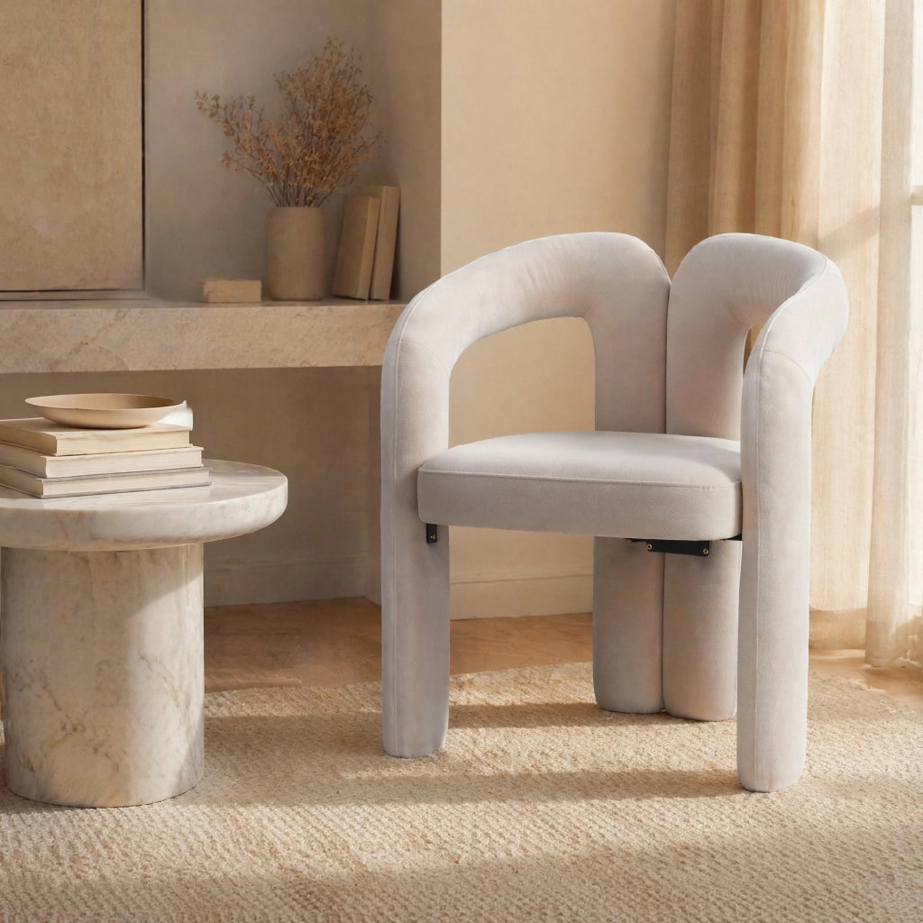 SEDIA in Velluto Beige 64x50,5x71 cm con braccioli