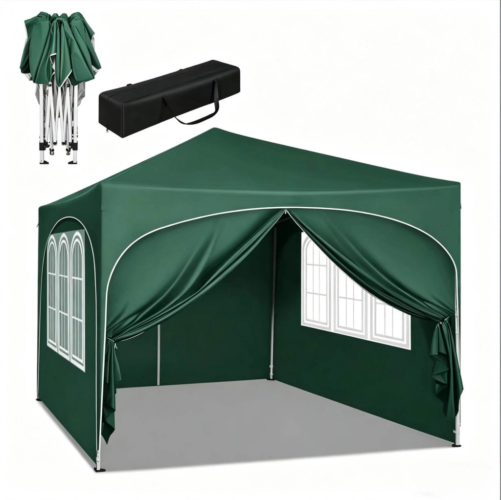 Gazebo pieghevole 3x3 m verde con 4 pareti laterali