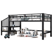 Letto a soppalco per bambini 90x200 cm in metallo nero con scala contenitore