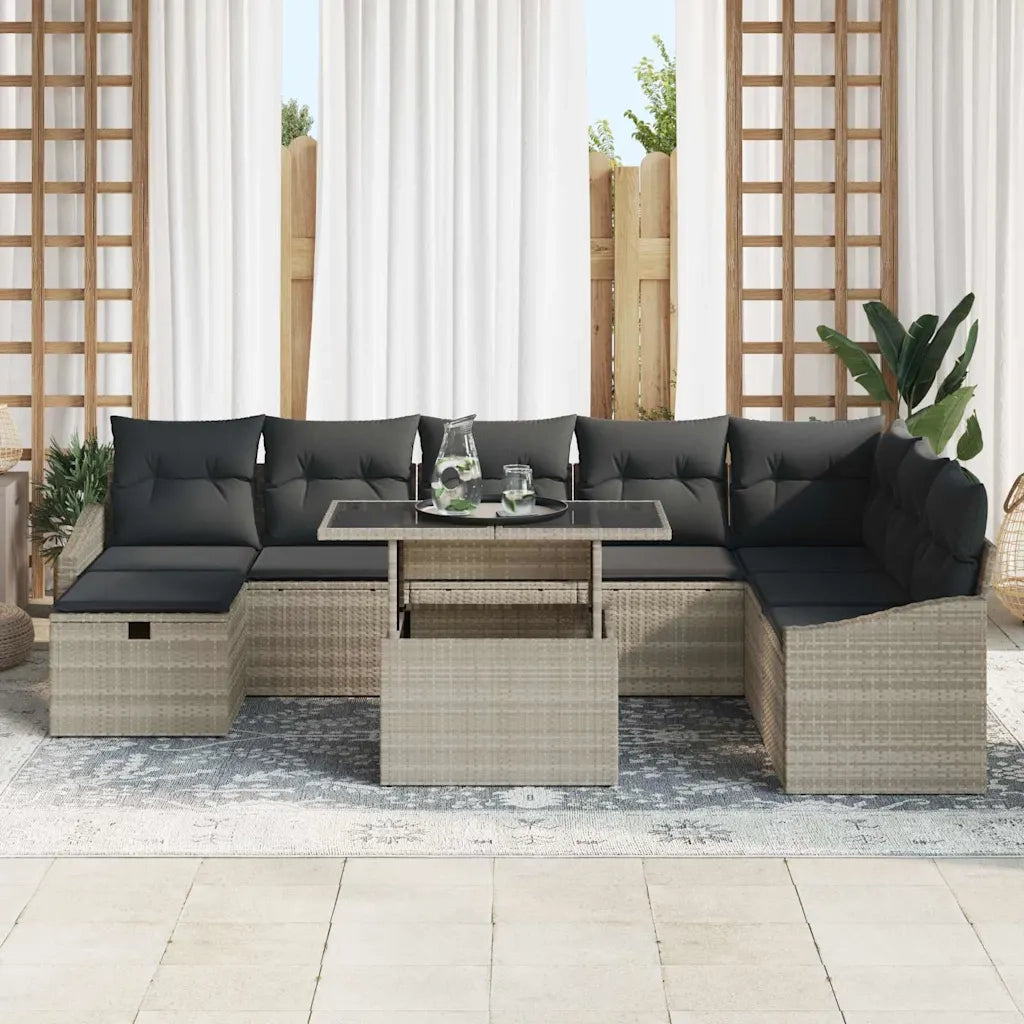 Set Divano da Giardino 9 pcs Grigio chiaro polyrattan