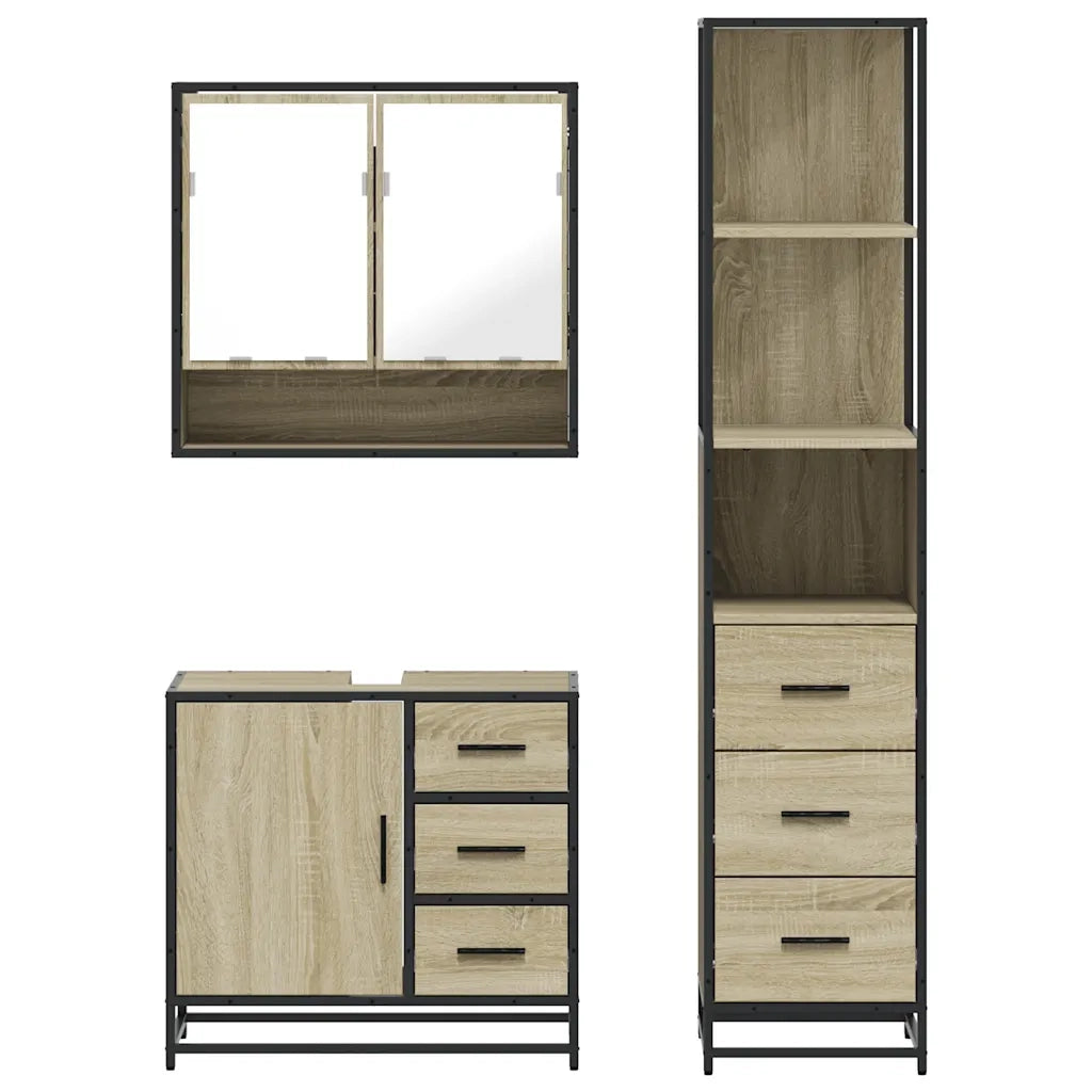 Set Mobili da Bagno | Armadio da bagno 3 pz Rovere Sonoma in Legno Multistrato