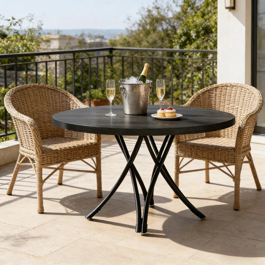 Tavolo da pranzo rotondo con gambe incrociate in legno nero opaco per 4–6 persone diametro 120 cm