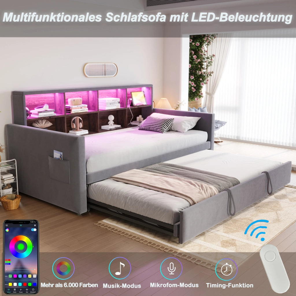 letto imbottito velluto grigio 90 x 190 cm