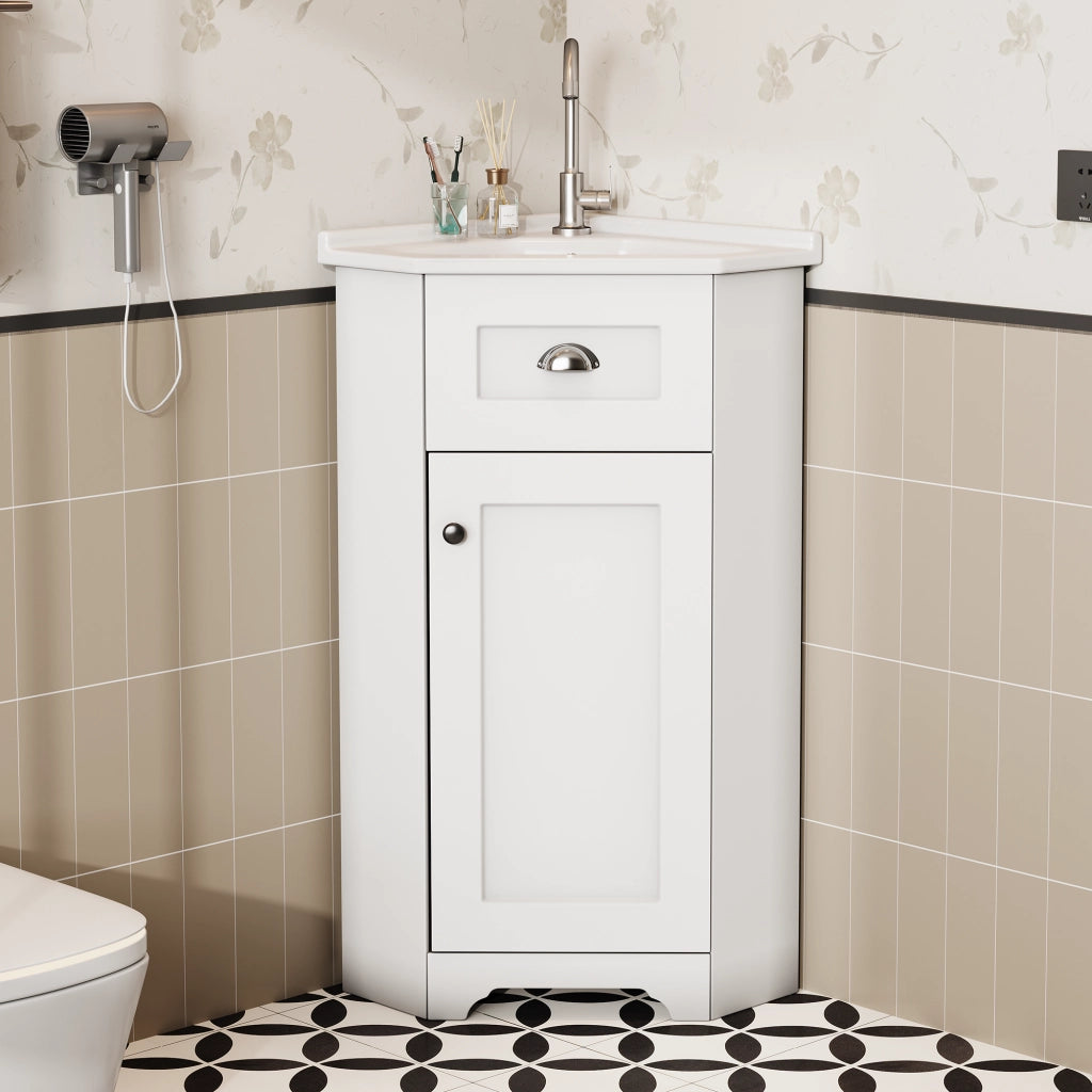 Mobile sottolavabo bagno a pavimento con lavabo in ceramica e vano contenitore, MDF bianco, 59 × 42,5 × 90,5 cm