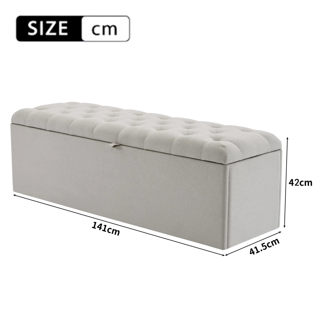 Panca imbottita contenitore in lino grigio chiaro 141 x 41,5 x 47 cm