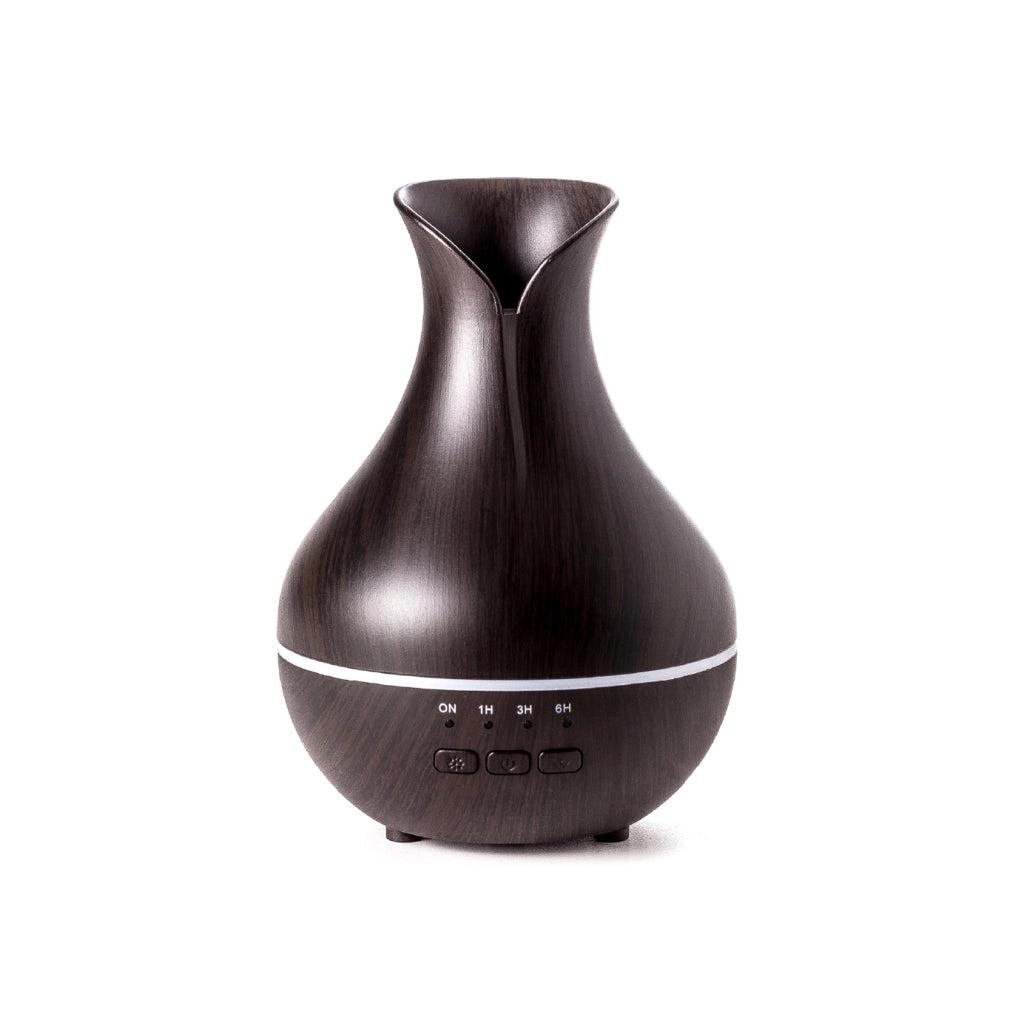 Diffusore di Aromi 140 ml con Luce LED 7 Colori e Timer fino a 6 Ore, Umidificatore per Ambienti, Design Effetto Legno Scuro, Alimentazione USB/240V