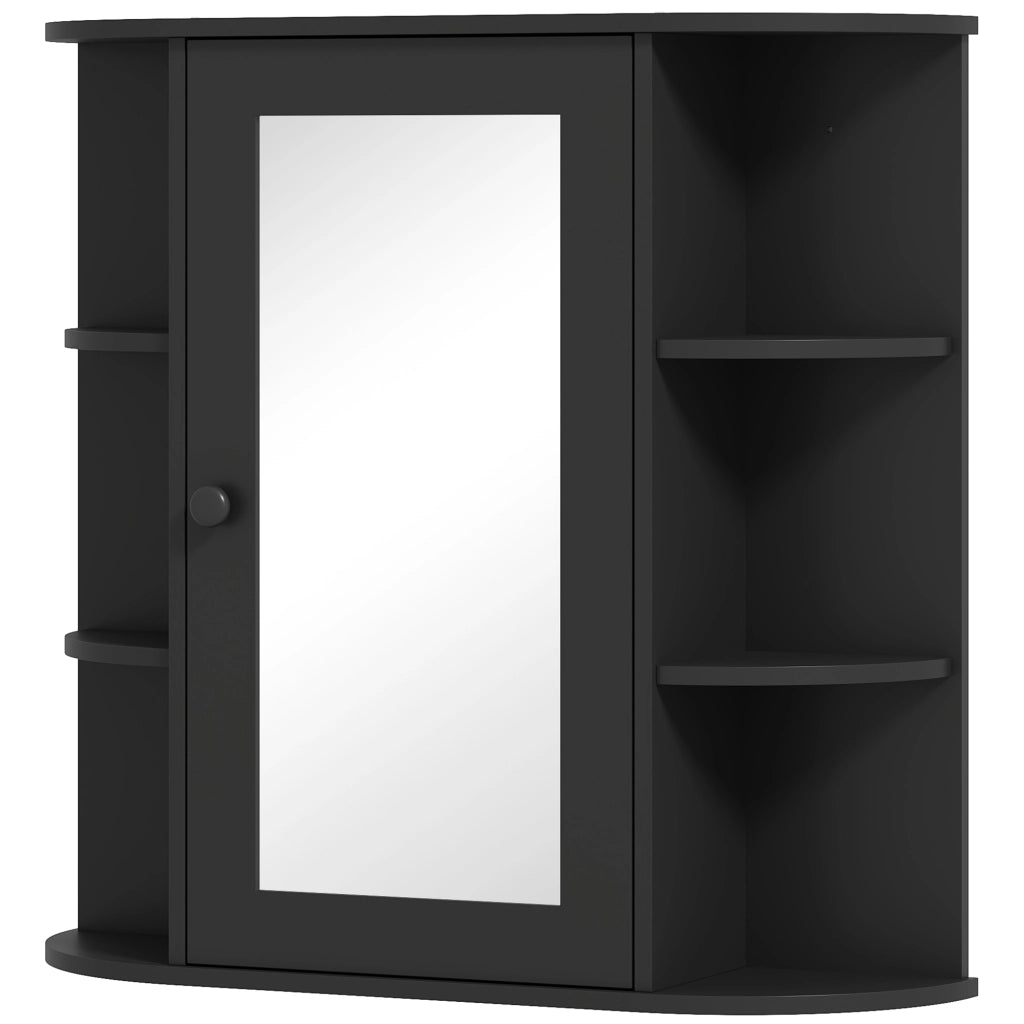 Specchiera Bagno con 6 Ripiani Aperti e 2 Chiusi, in Legno e Vetro, 66x17x63 cm, Nero