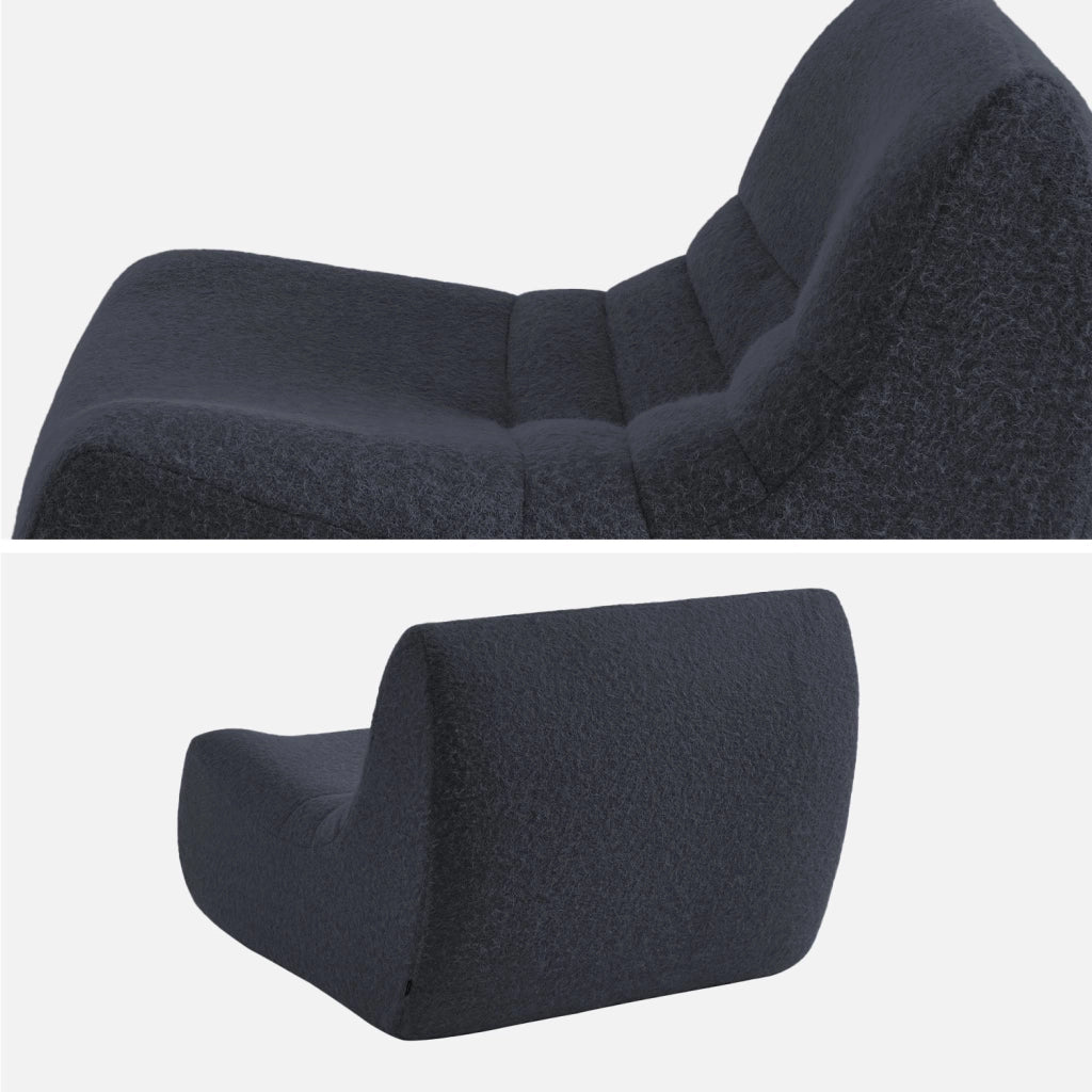 Divano modulare tessuto effetto alpaca, 2 posti, blu notte