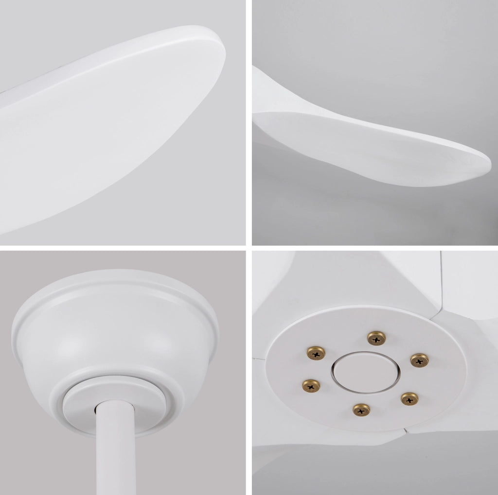 Ventilatore da soffitto 36" bianco con 3 pale in legno massello, telecomando, 6 velocità reversibili e funzione memoria velocità