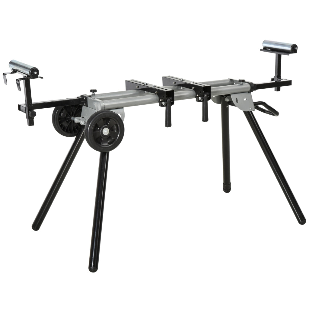 Base per troncatrici, tavolo da lavoro, nero e argento, prolunga laterale 123,5-245 cm