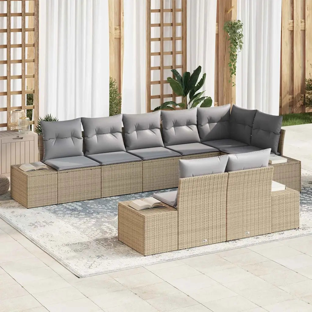 Set Divano da Giardino 8 pcs Beige e Grigio Chiaro Poly Rattan 3355779