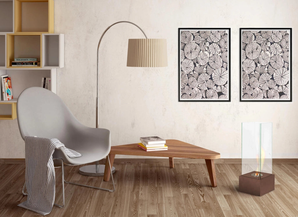 Biocamino da terra Levels 25x25x65 cm in acciaio satinato colore ruggine, bruciatore 0,7 litri, potenza 1,5 Kw/h - Levels