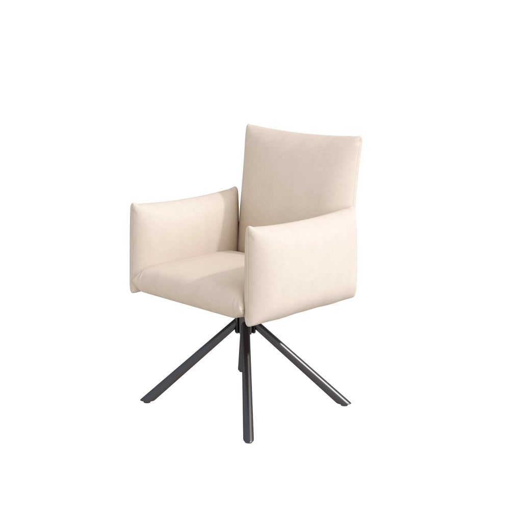 Sedie da pranzo girevoli a 360°, 6 pezzi in velluto beige con braccioli imbottiti e schienale ergonomico