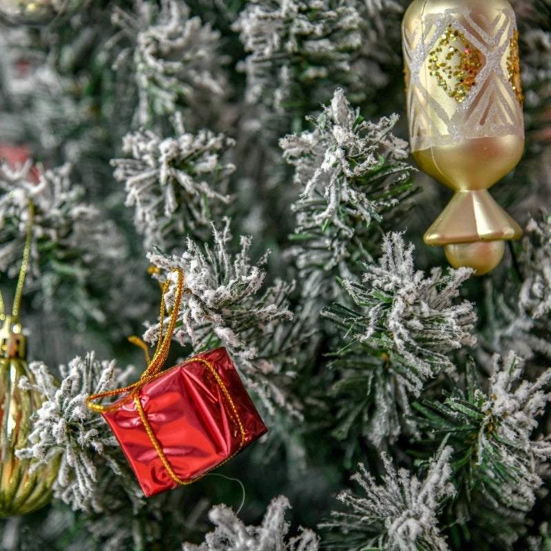 Albero di Natale artificiale innevato slim con base in metallo rami folti in plastica verde a montaggio segmentato