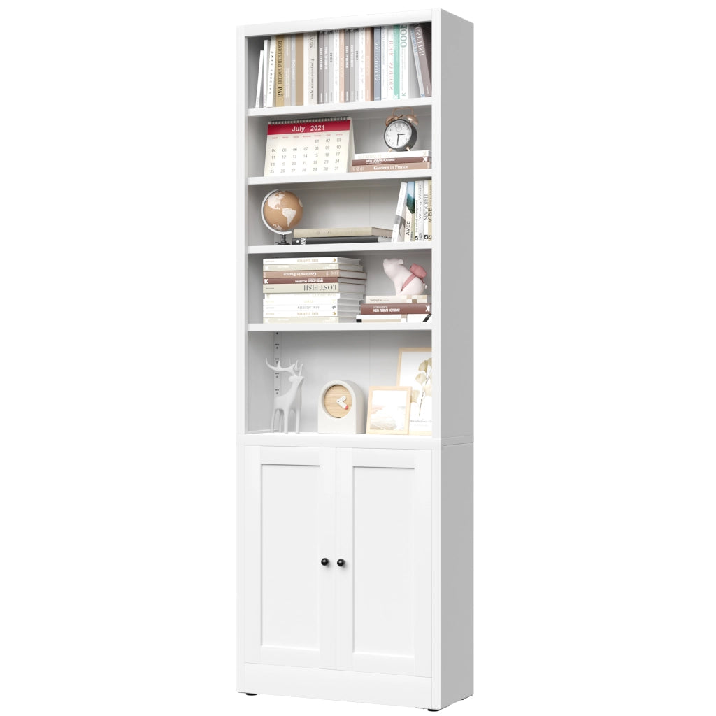 Libreria in metallo con anta bianca; 5 ripiani regolabili; stile industriale; 180;3 x 23;4 cm