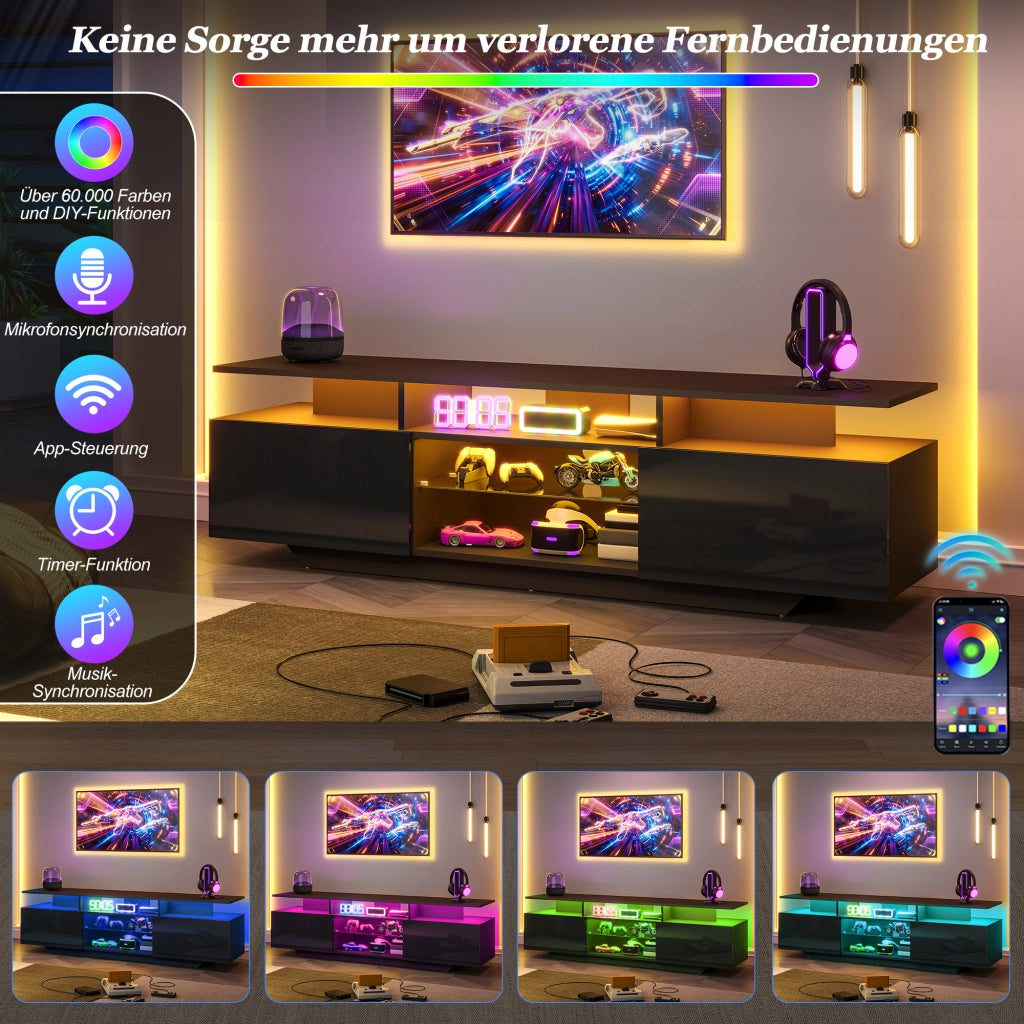 MOBILE TV 160x40x45 cm Nero MDF con LED e 2 ante