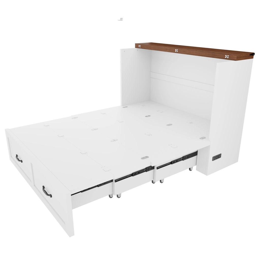 Letto a scomparsa 140 × 200 cm estraibile con presa europea e ruote silenziose in metallo e legno bianco