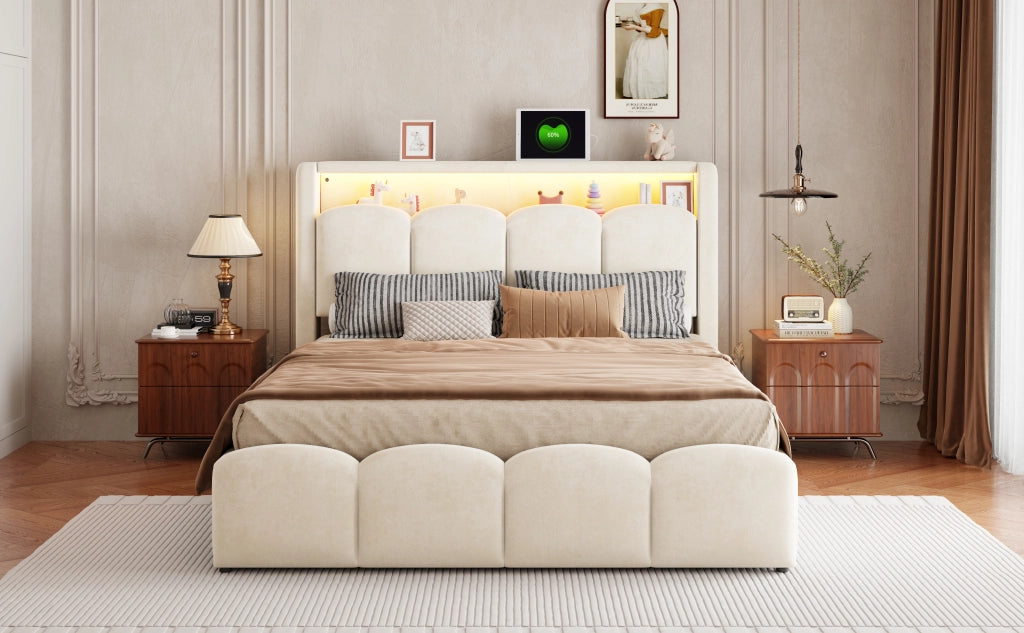 letto imbottito velluto beige 140 x 200 cm