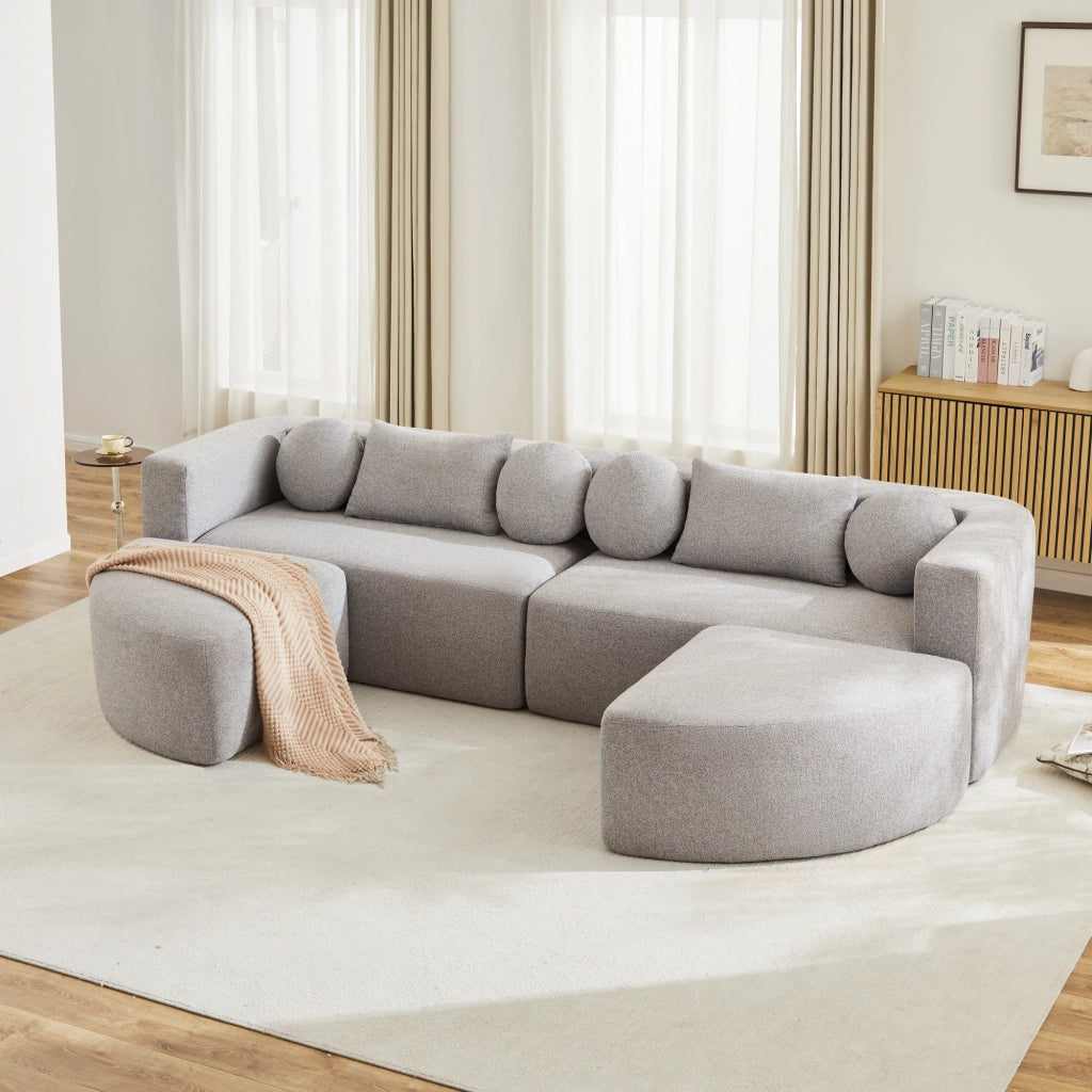Divano letto modulare in ciniglia grigio con imbottitura elastica già compresso senza montaggio 68 × 292 × 165 cm