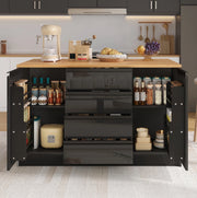 Isola cucina con piano estraibile 140x80x90 cm; 4 cassetti; 2 ante; MDF; nero
