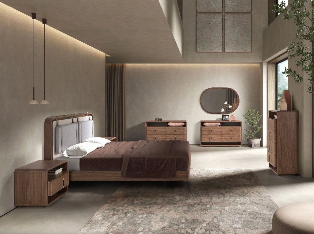 Comodino in noce e PVC nero