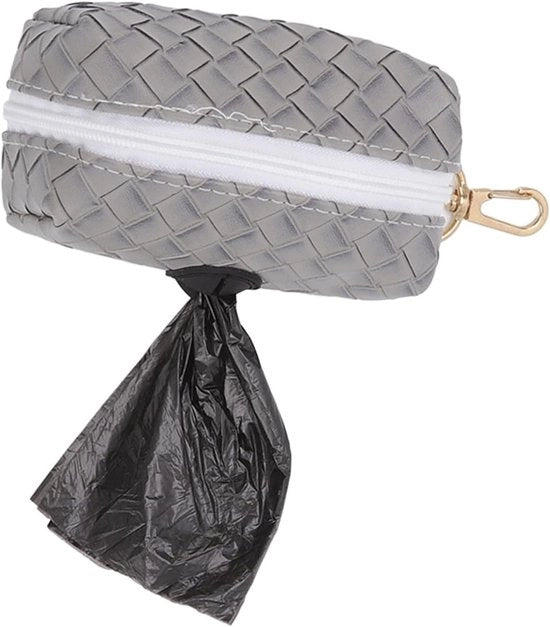 Dispensatore di sacchetti di spazzatura per cani portatile all'aperto, multifunzionale e elegante grigio - chiusura a zip pratica