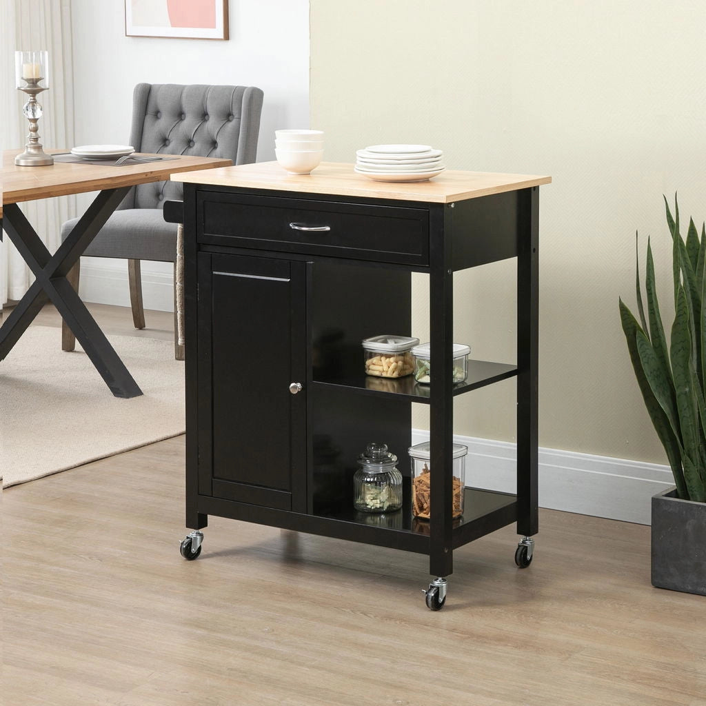 CARRELLO DA CUCINA IN LEGNO CON CASSETTO 83X45X88 CM NERO