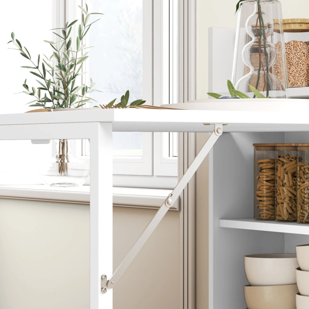 Tavolo da pranzo pieghevole ULEVR 78,5x91x93 cm con 3 ripiani interni e sistema antiribaltamento, bianco
