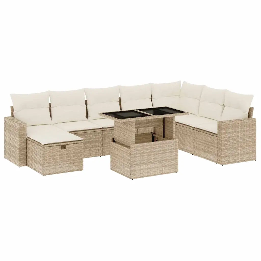 Set Divano da Giardino 9 pz con Cuscini Beige in Polyrattan 3274868
