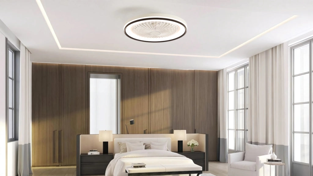 Ventilatore da soffitto con luce e telecomando; 48;26 cm; profilo basso; ABS; bianco